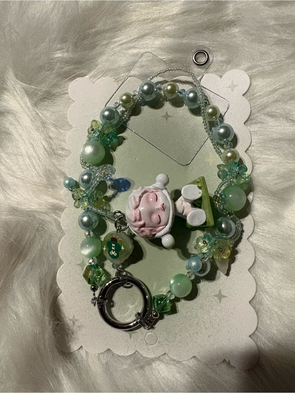 Skull Panda Green Purse/Keychain/Phone Charm with Cute Figurine